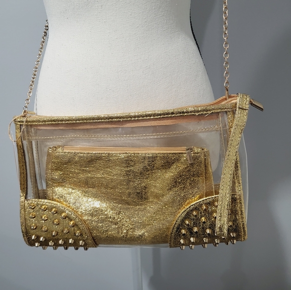 PVC Transparent Crossbody or Wristlet Bag, Gold, 2 Piece - Picture 16 of 16